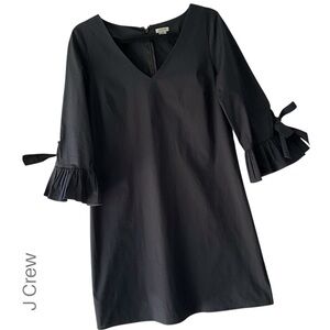 J CREW | NWOT BLACK RUFFLE TIE SLEEVE DRESS COTTON STRETCH V-NECK | SIZE 6